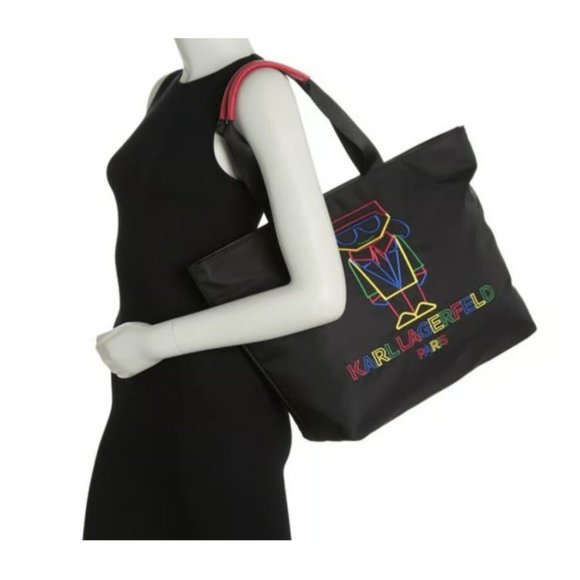 Karl Lagerfeld Paris Amour Womens Black Tote Bag Shoulder Strap Zip Closure NWT - Picture 2 of 11